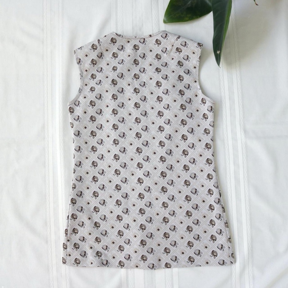 Brown Apple Patterned Sleeveless Button Down Tuni… - image 7